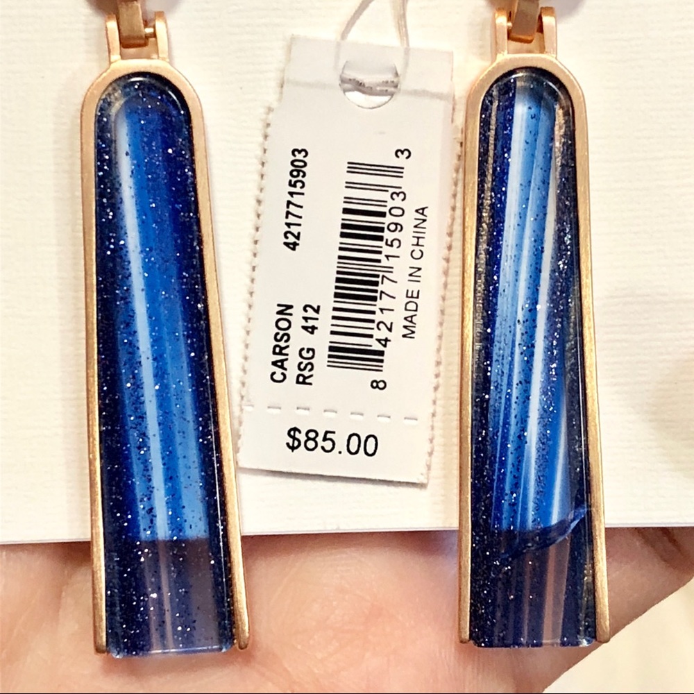 NWT Kendra Scott Carson Earrings Navy Dusted Glass - Picture 6 of 8